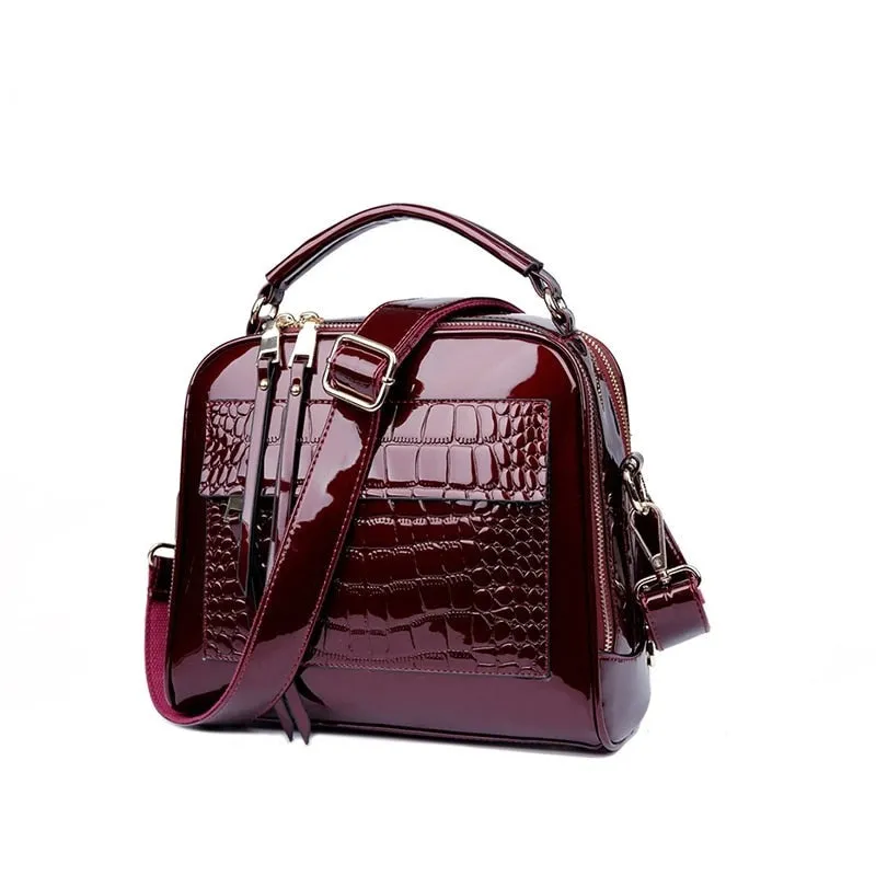 New Designer Women's Handbags Quality Oil Pu Women Messenger Bag Crocodile Pattern Patent Leather Shoulder Bags Ladies