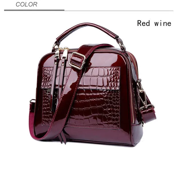 New Designer Women's Handbags Quality Oil Pu Women Messenger Bag Crocodile Pattern Patent Leather Shoulder Bags Ladies