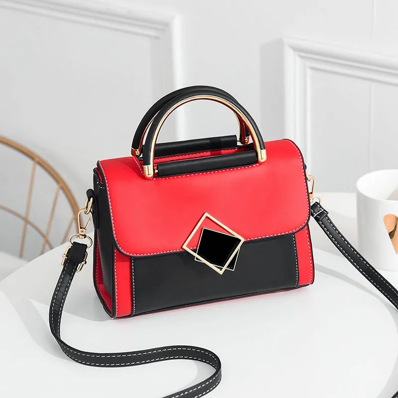 New trendy, fashionable, fresh, fresh and contrasting color single shoulder crossbody handheld PU small square bag