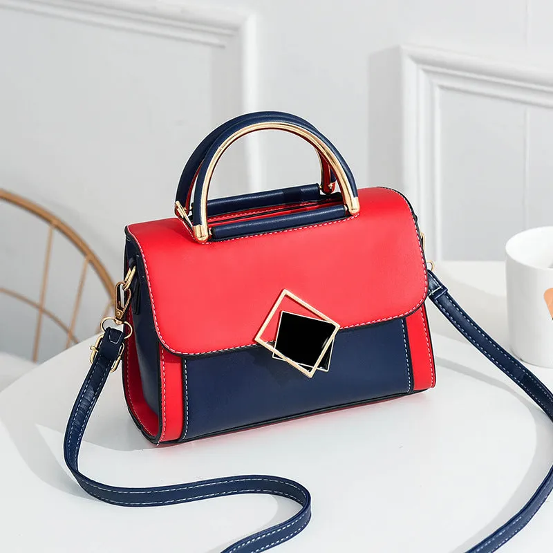 New trendy, fashionable, fresh, fresh and contrasting color single shoulder crossbody handheld PU small square bag