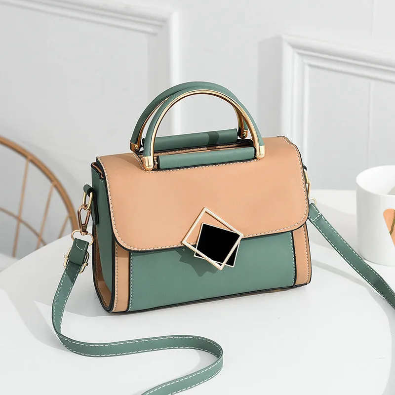 New trendy, fashionable, fresh, fresh and contrasting color single shoulder crossbody handheld PU small square bag