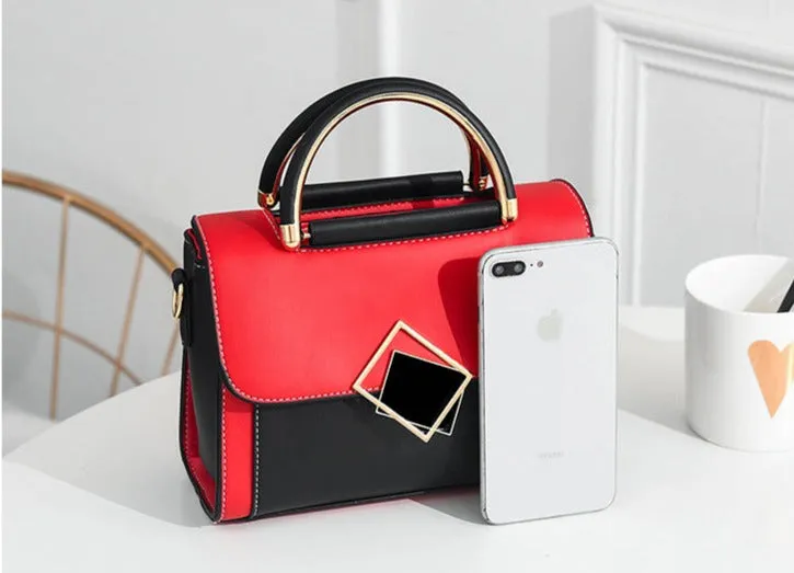 New trendy, fashionable, fresh, fresh and contrasting color single shoulder crossbody handheld PU small square bag