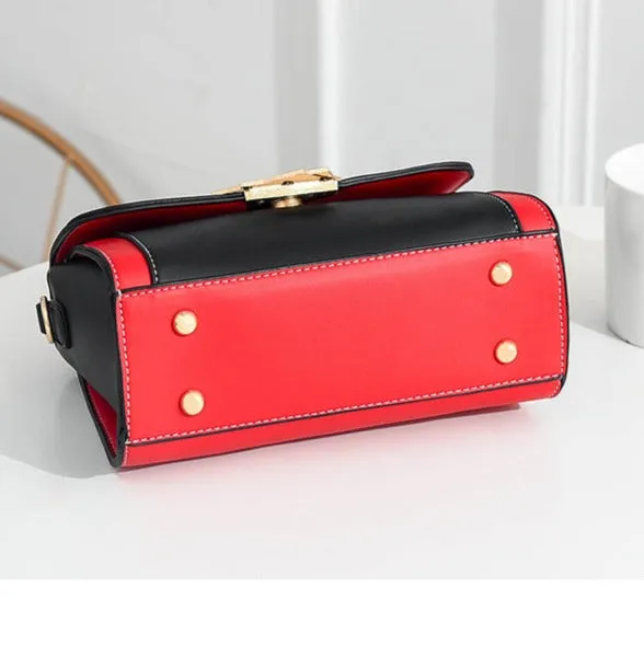 New trendy, fashionable, fresh, fresh and contrasting color single shoulder crossbody handheld PU small square bag