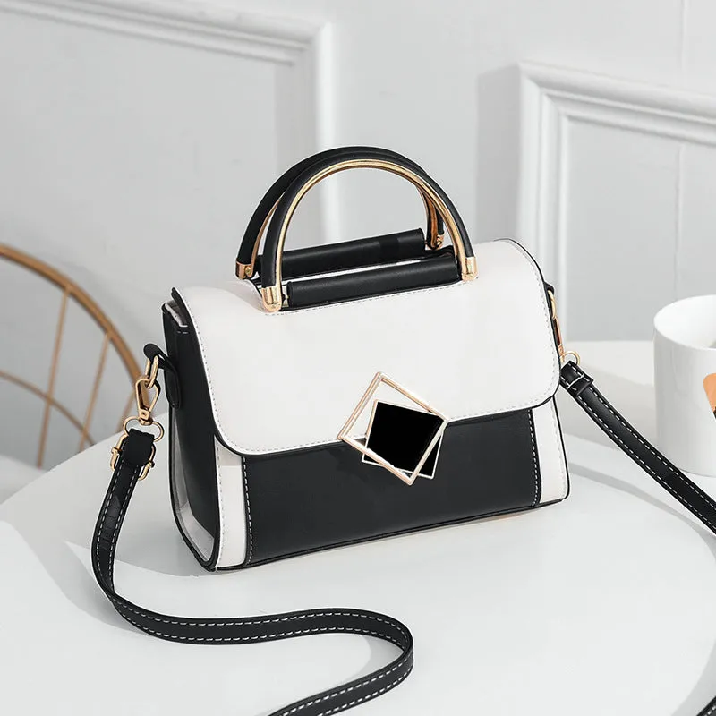 New trendy, fashionable, fresh, fresh and contrasting color single shoulder crossbody handheld PU small square bag