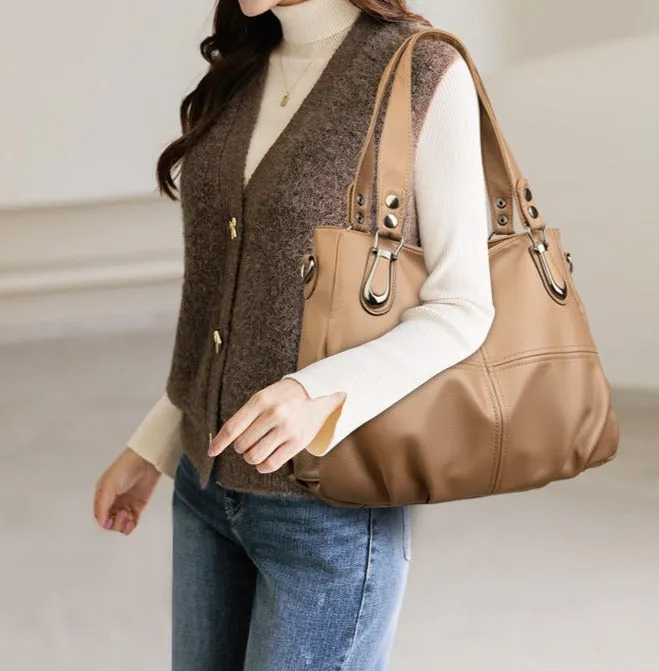 New Women's Bag Large Capacity Middle-aged Mom Bag Genuine Soft Leather Versatile Shoulder Crossbody Handbag