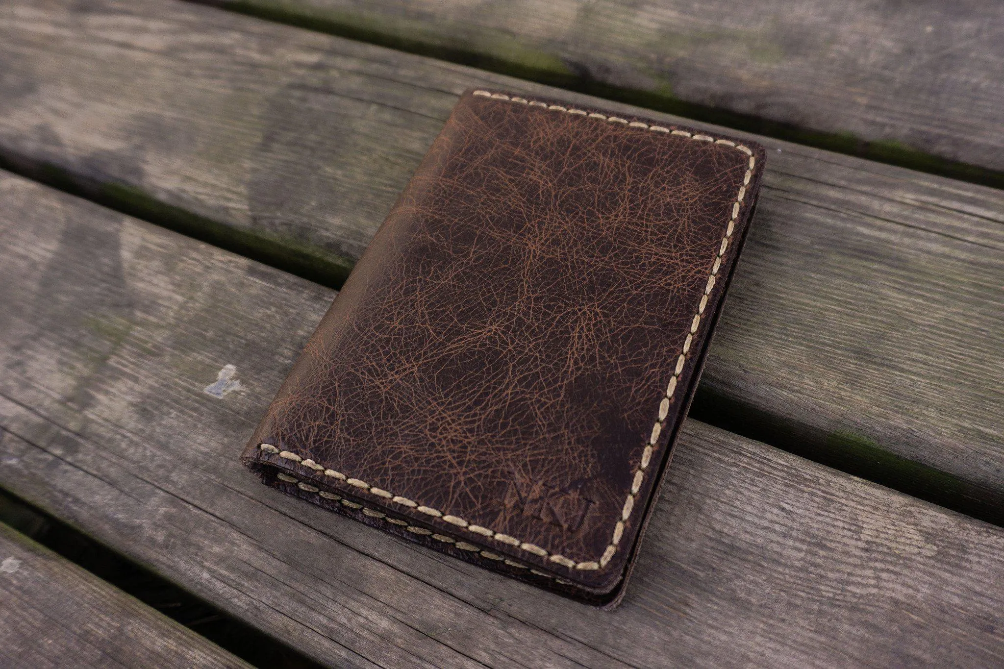 No.06 Hand-stitched Leather Passport Holder-Rustic Dark Brown