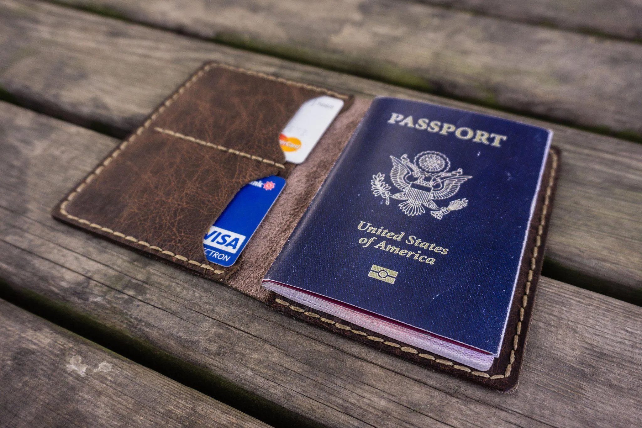 No.06 Hand-stitched Leather Passport Holder-Rustic Dark Brown