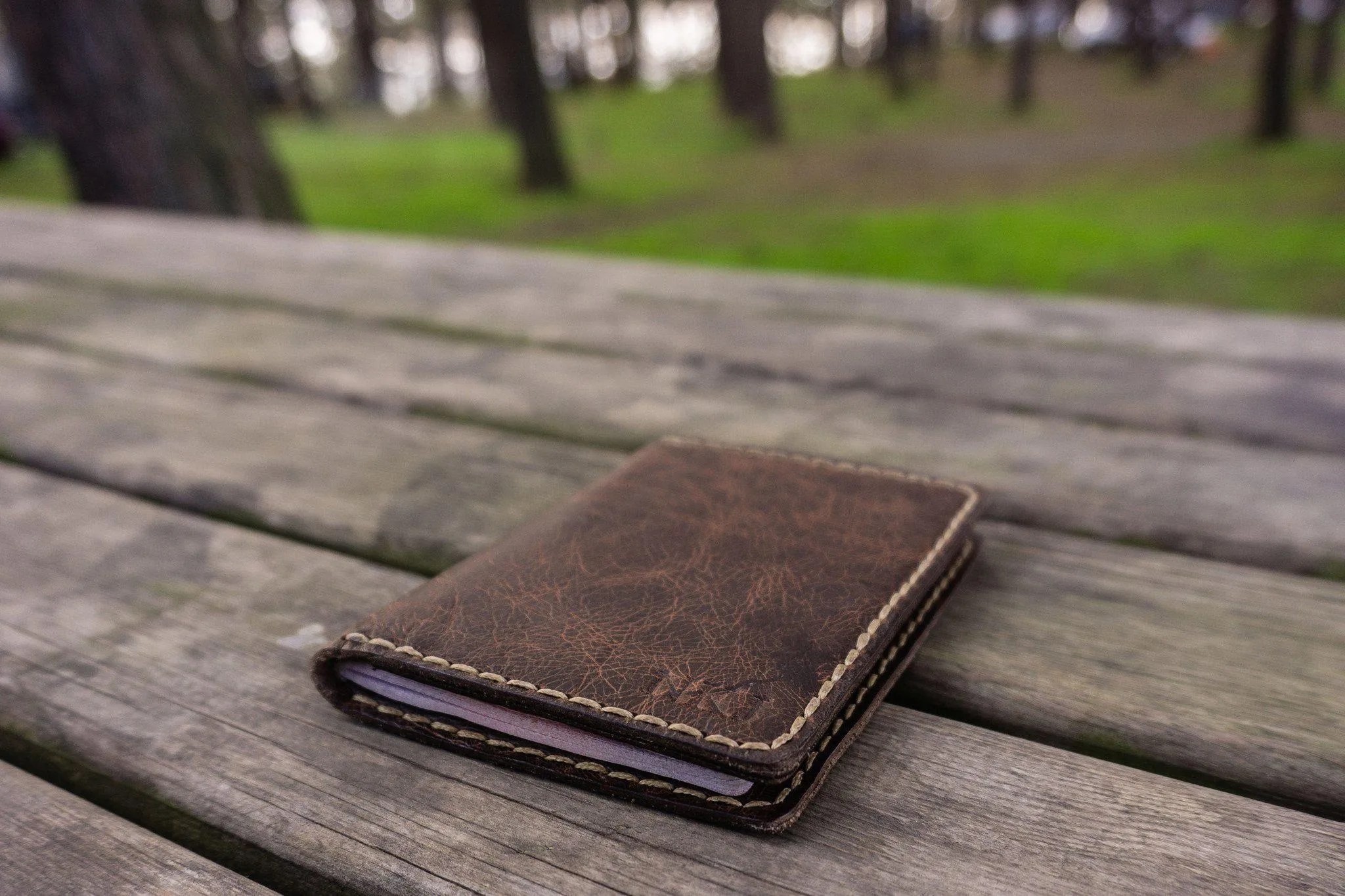 No.06 Hand-stitched Leather Passport Holder-Rustic Dark Brown