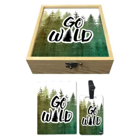 Passport Cover Luggage Tag Wooden Gift Box Set - Go Wild