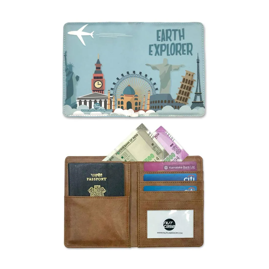 Passport Cover Wallet Travel Document Organizer  - Earth Explorer