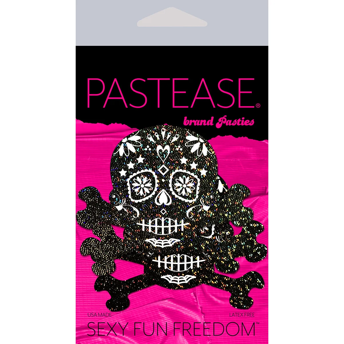 Pastease Glitter Candy Skull & Crossbones Pasties Black