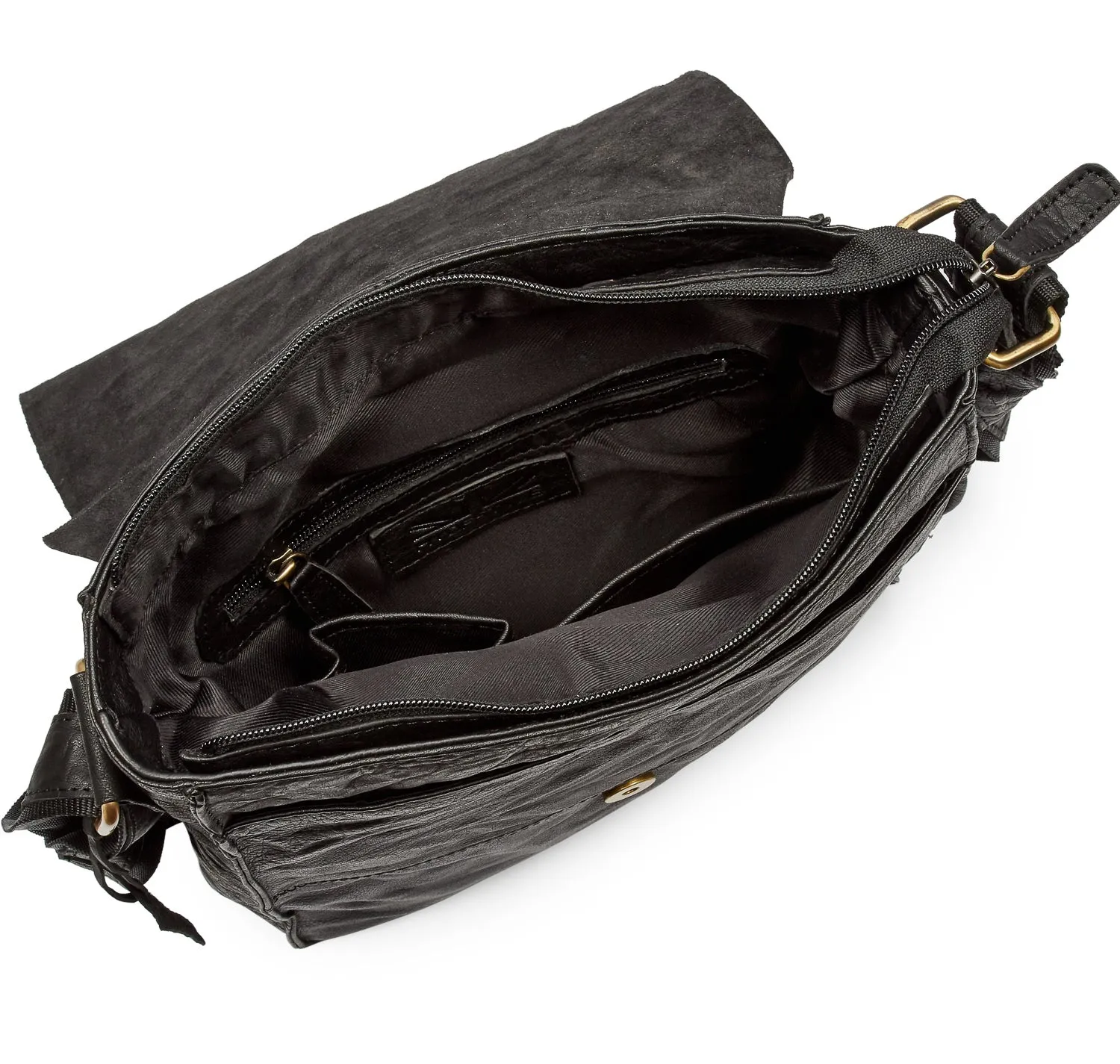 Pello Black washed leather man-bag #UM102 - Medium