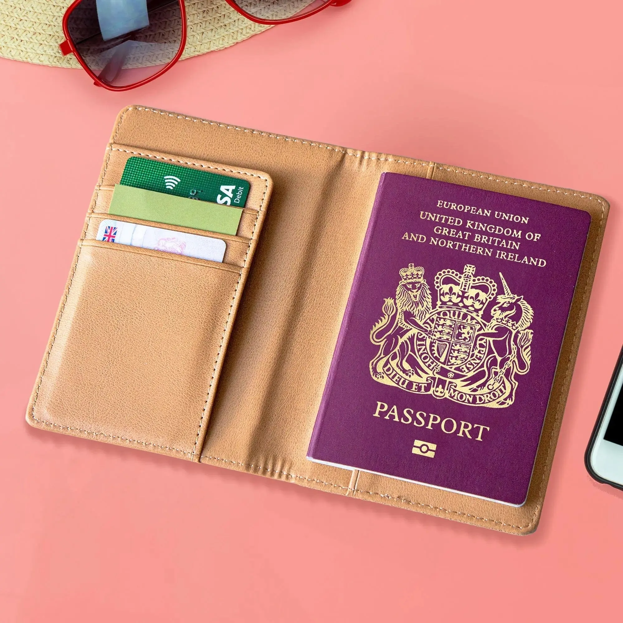 Personalised Natural Cork Passport Holder With Compass Design