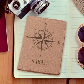 Personalised Natural Cork Passport Holder With Compass Design