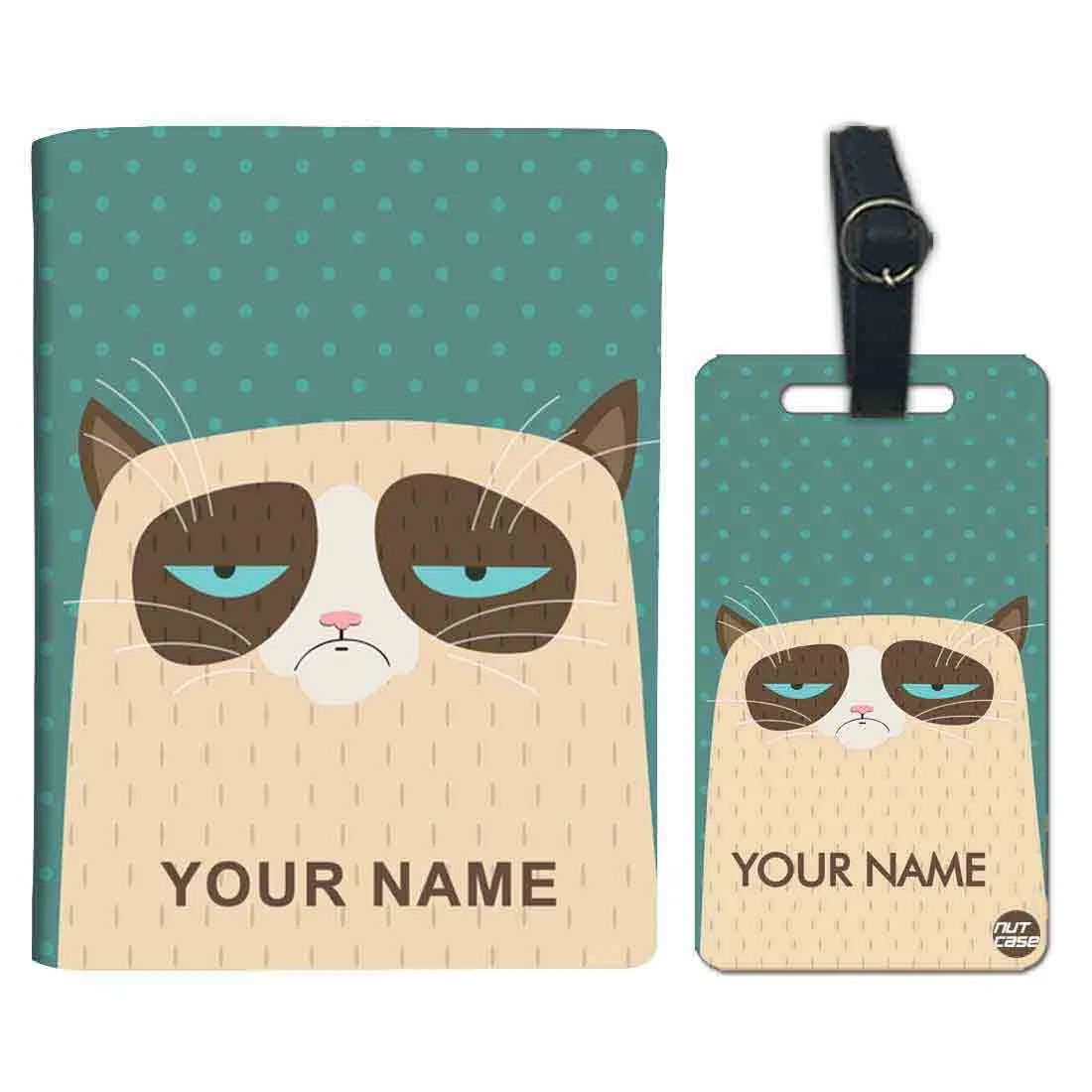 Personalised Passport Cover and Baggage Tag Combo - Funny Cat