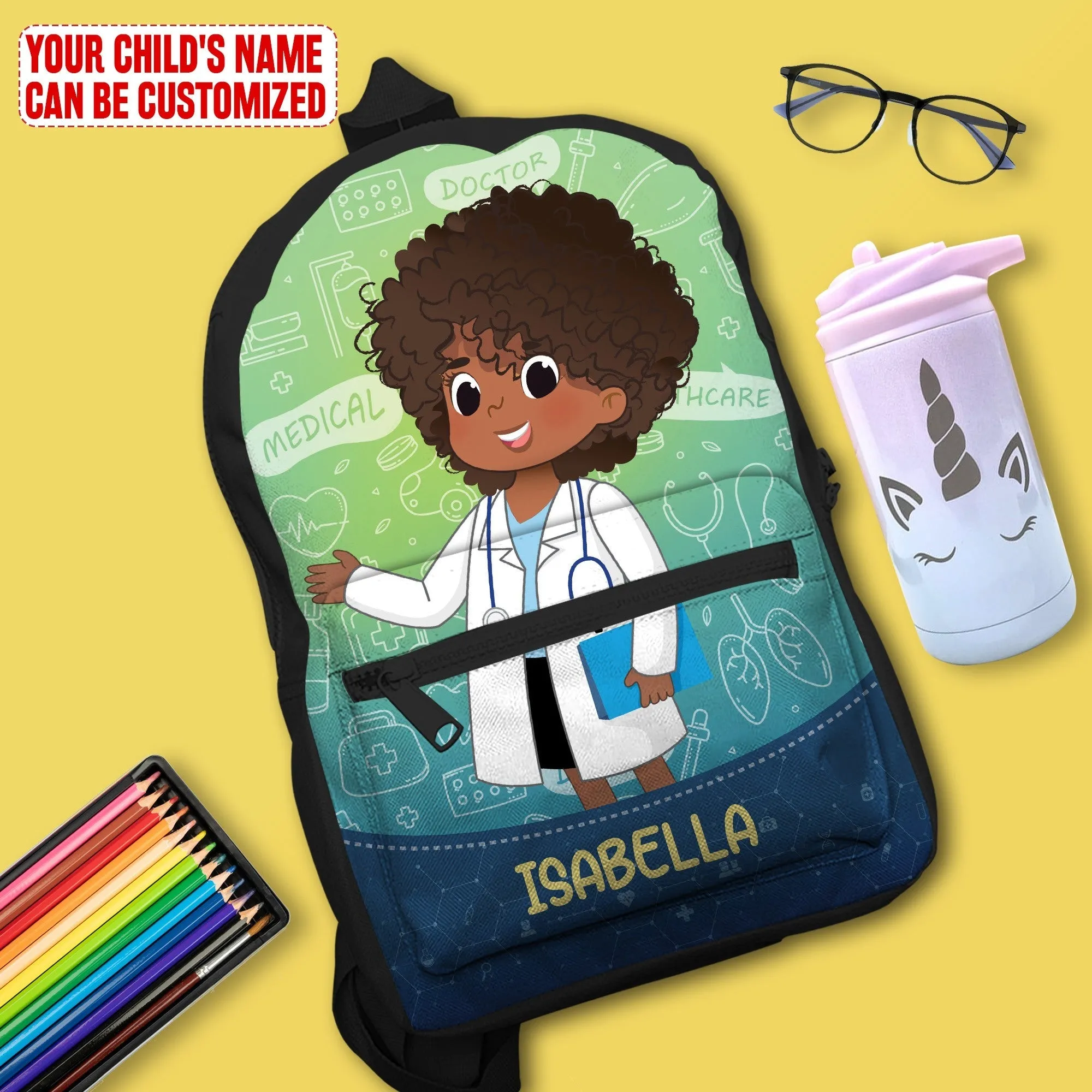 Personalized Little Afro Doctor Kid Backpack