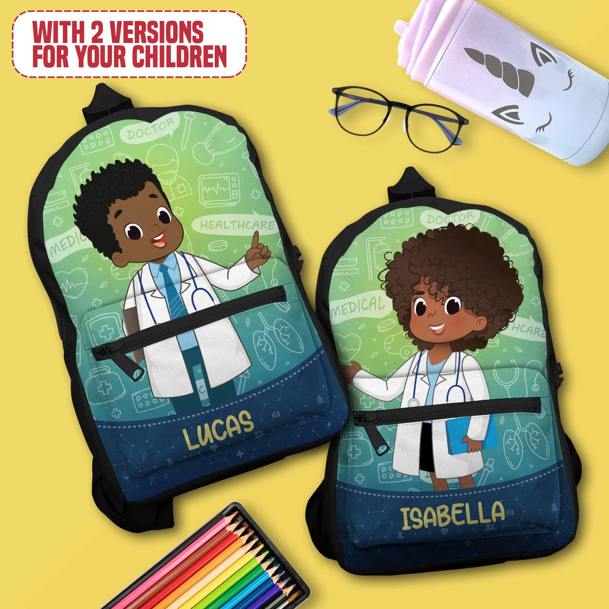 Personalized Little Afro Doctor Kid Backpack