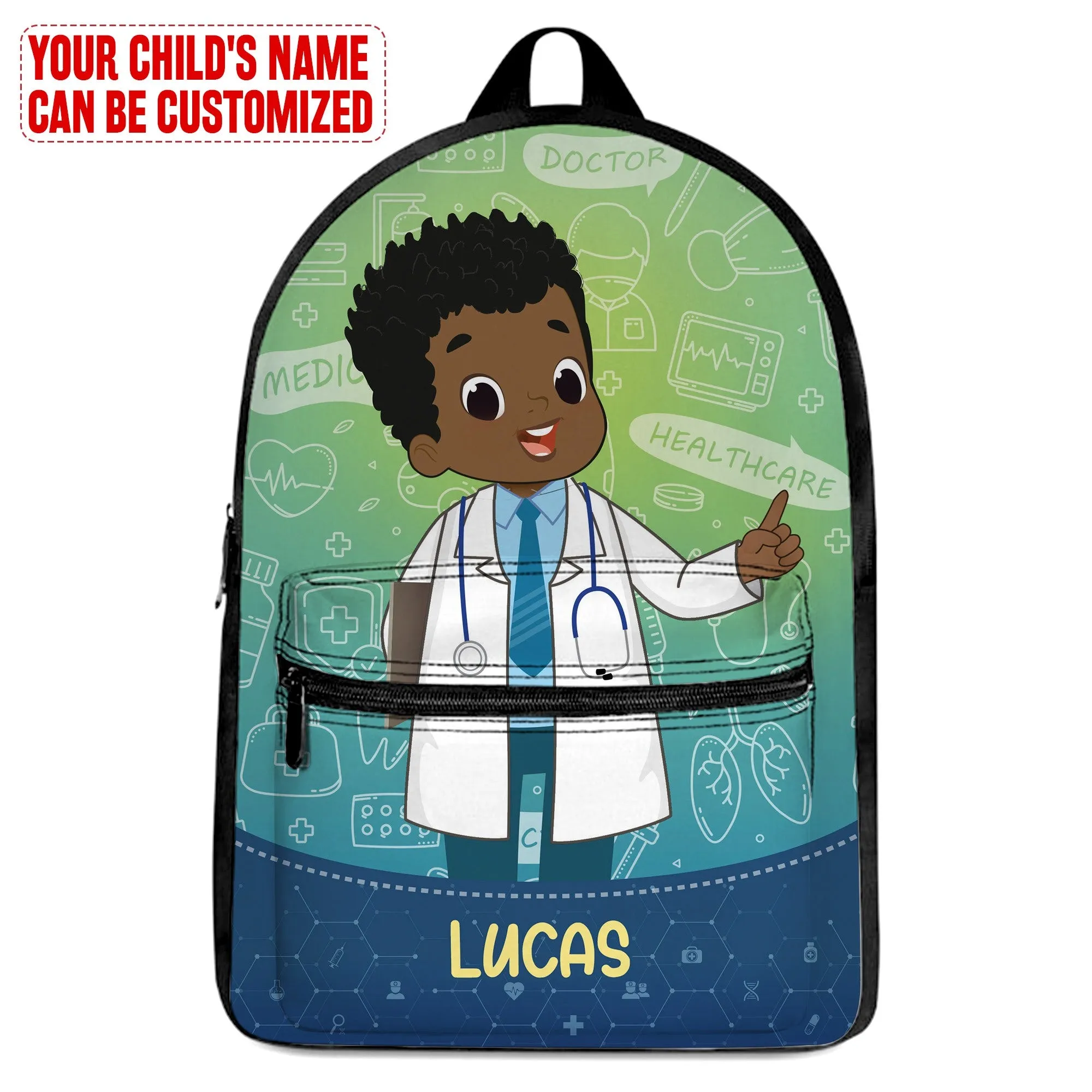 Personalized Little Afro Doctor Kid Backpack