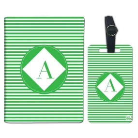 Personalized Passport Cover Travel Luggage Tag - Green Strips