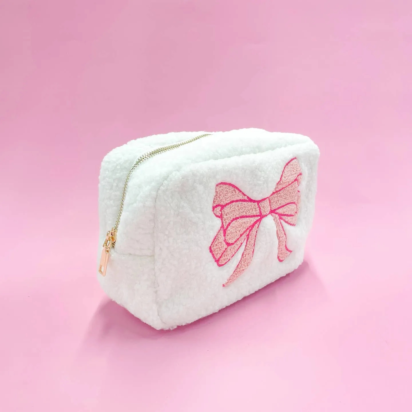 Pink Bow Teddy Cosmetic Zipper Bag