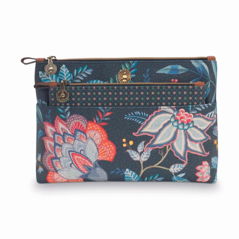 PIP Studio Combi Flower Festival Dark Blue Cosmetic Bag