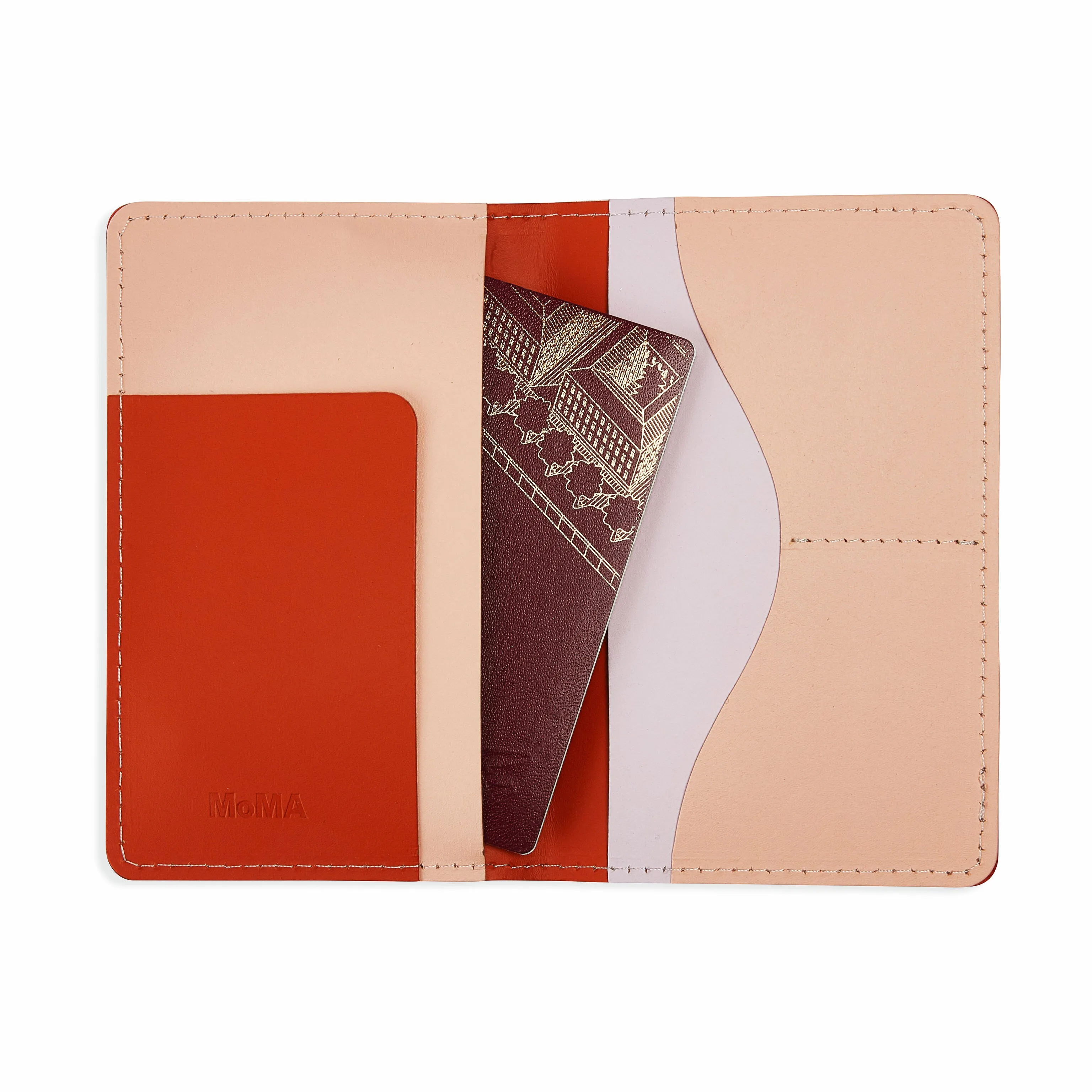 Primary Recycled Leather Passport Case - Rust/ Pink