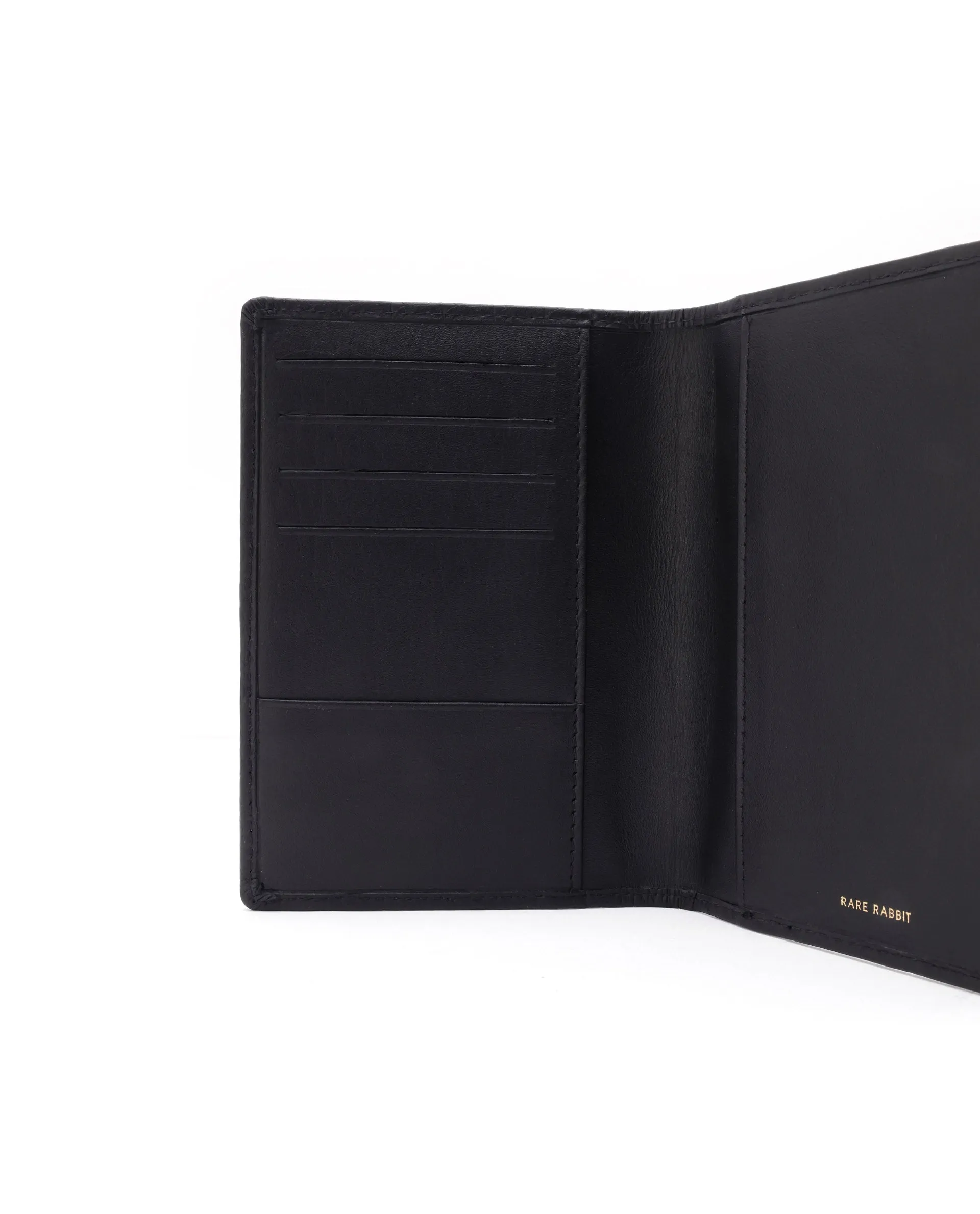 Rare Rabbit Men's Ellen Black Bi Fold RFID Embossed Monogram Passport Holder