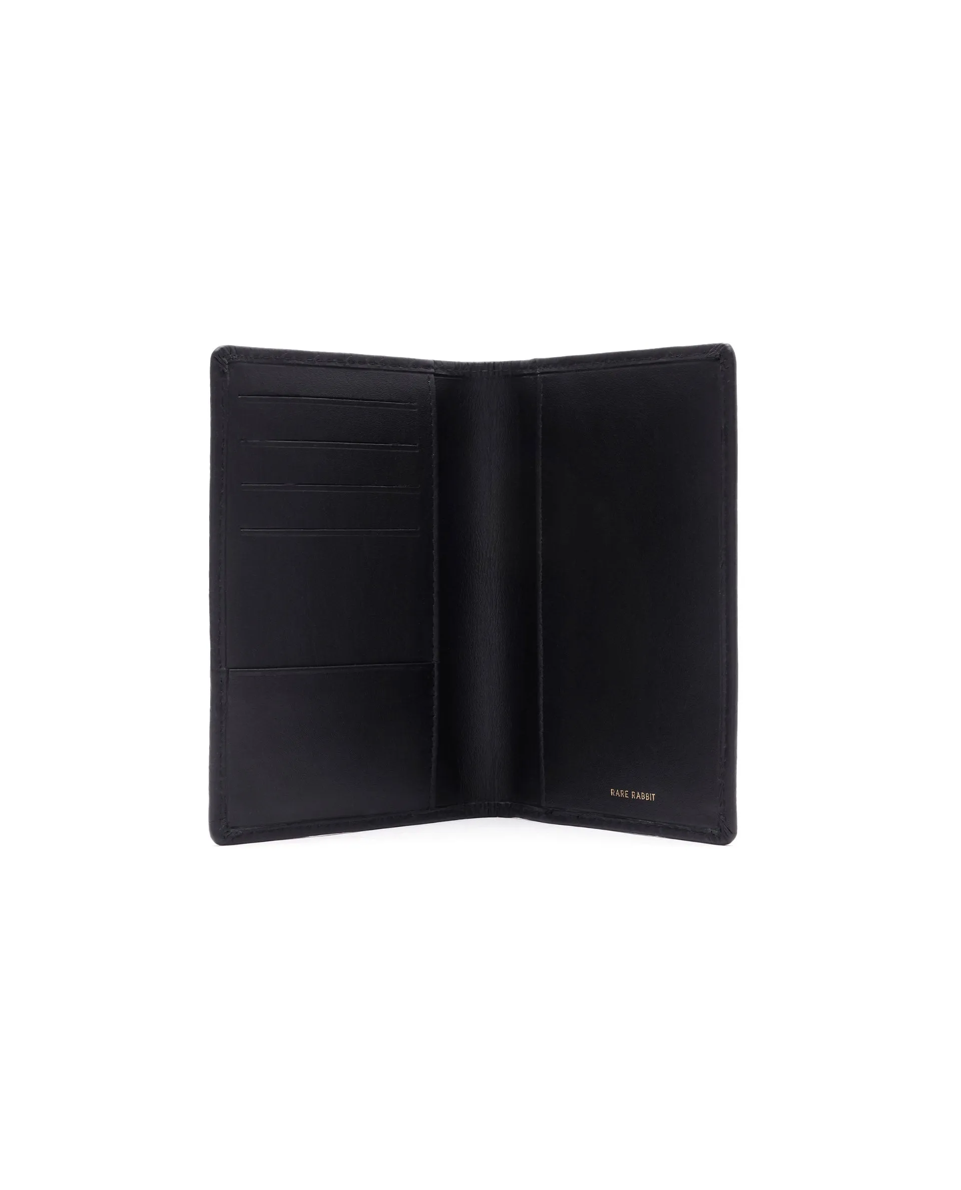 Rare Rabbit Men's Ellen Black Bi Fold RFID Embossed Monogram Passport Holder