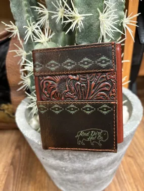 Red Dirt Hat Co. Brown Tooled Turquoise Accent Leather Tri-Fold Wallet 23225897W3