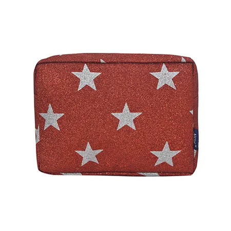 Red Glitter Super Star NGIL Large Cosmetic Travel Pouch