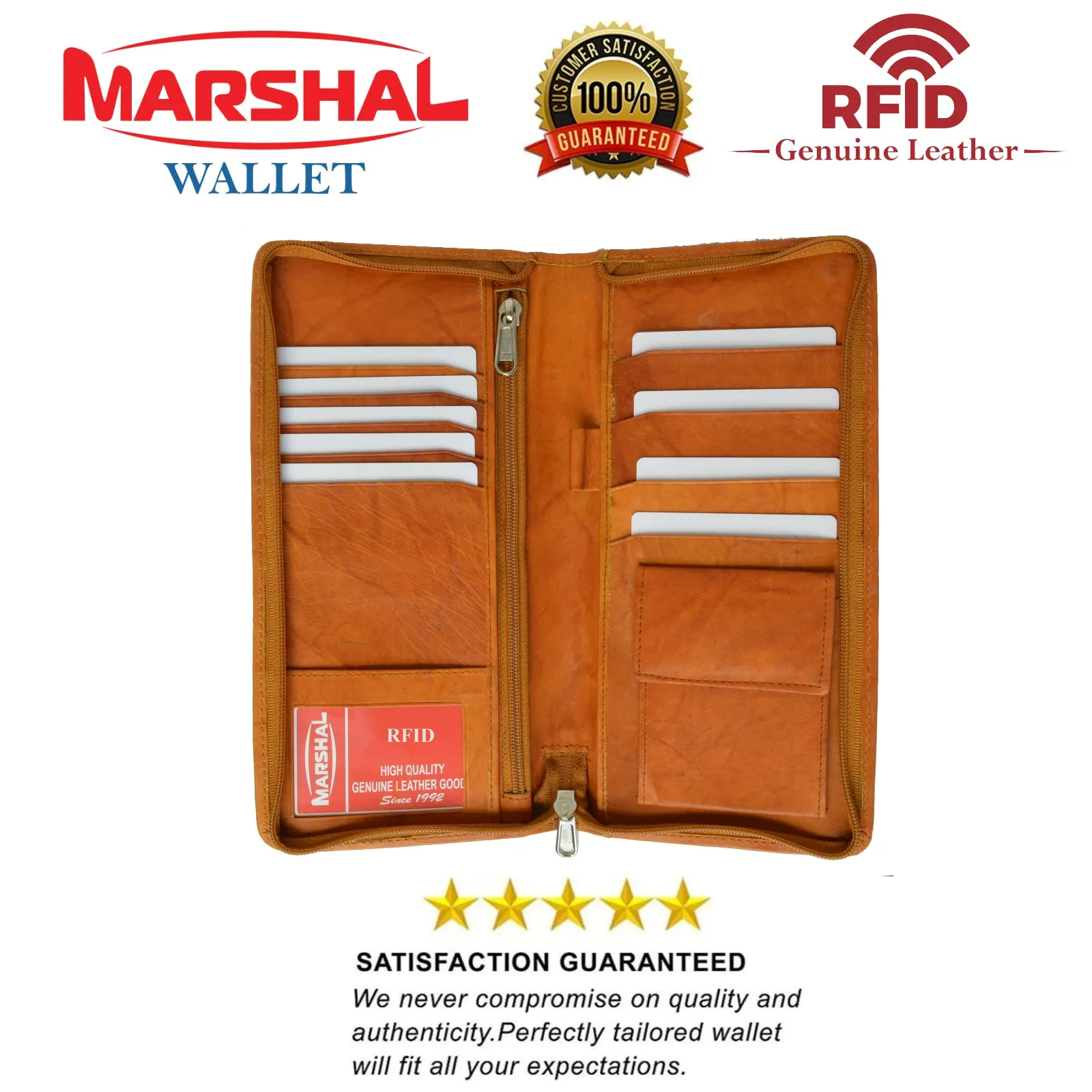 RFID Blocking Travel Wallet & Family Passport Holder Genuine Leather Document Holder & Organizer Protects Your Passports