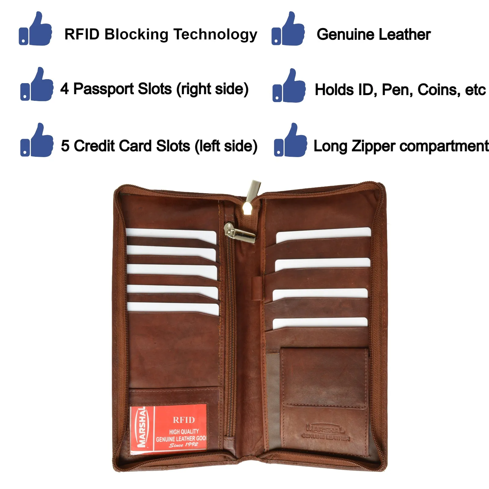 RFID Blocking Travel Wallet & Family Passport Holder Genuine Leather Document Holder & Organizer Protects Your Passports