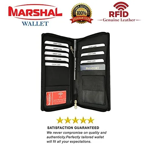 RFID Blocking Travel Wallet & Family Passport Holder Genuine Leather Document Holder & Organizer Protects Your Passports