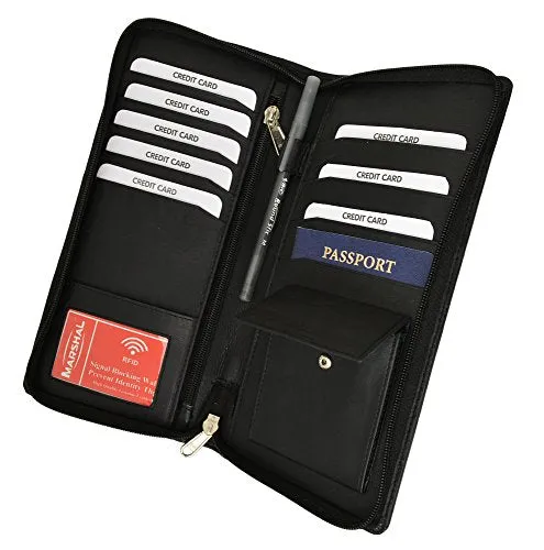 RFID Blocking Travel Wallet & Family Passport Holder Genuine Leather Document Holder & Organizer Protects Your Passports