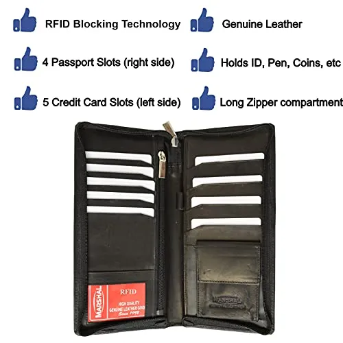 RFID Blocking Travel Wallet & Family Passport Holder Genuine Leather Document Holder & Organizer Protects Your Passports