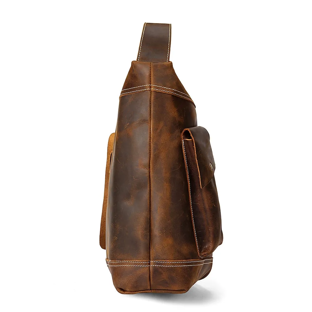 SnazzyMan Leather Zipper Chest Pack Messenger Bag