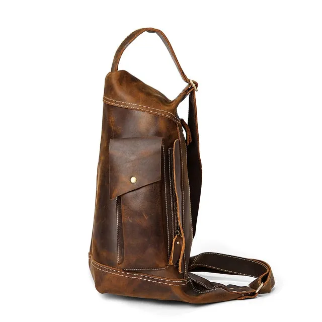 SnazzyMan Leather Zipper Chest Pack Messenger Bag