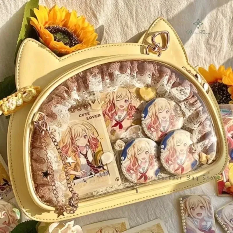 Sohiwoo Y2K Cute Sweet Cat Ita Bag Japanese Lolita Transparent Crossbody Kawaii Party Shoulder Bag Badge Display Messenger Bag For Girls