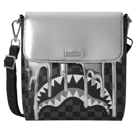 Sprayground Metallic Drips Messenger Bag In Black Silver