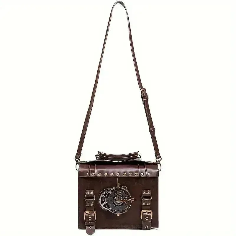 Steampunk Messenger Bag with Turnable Clock