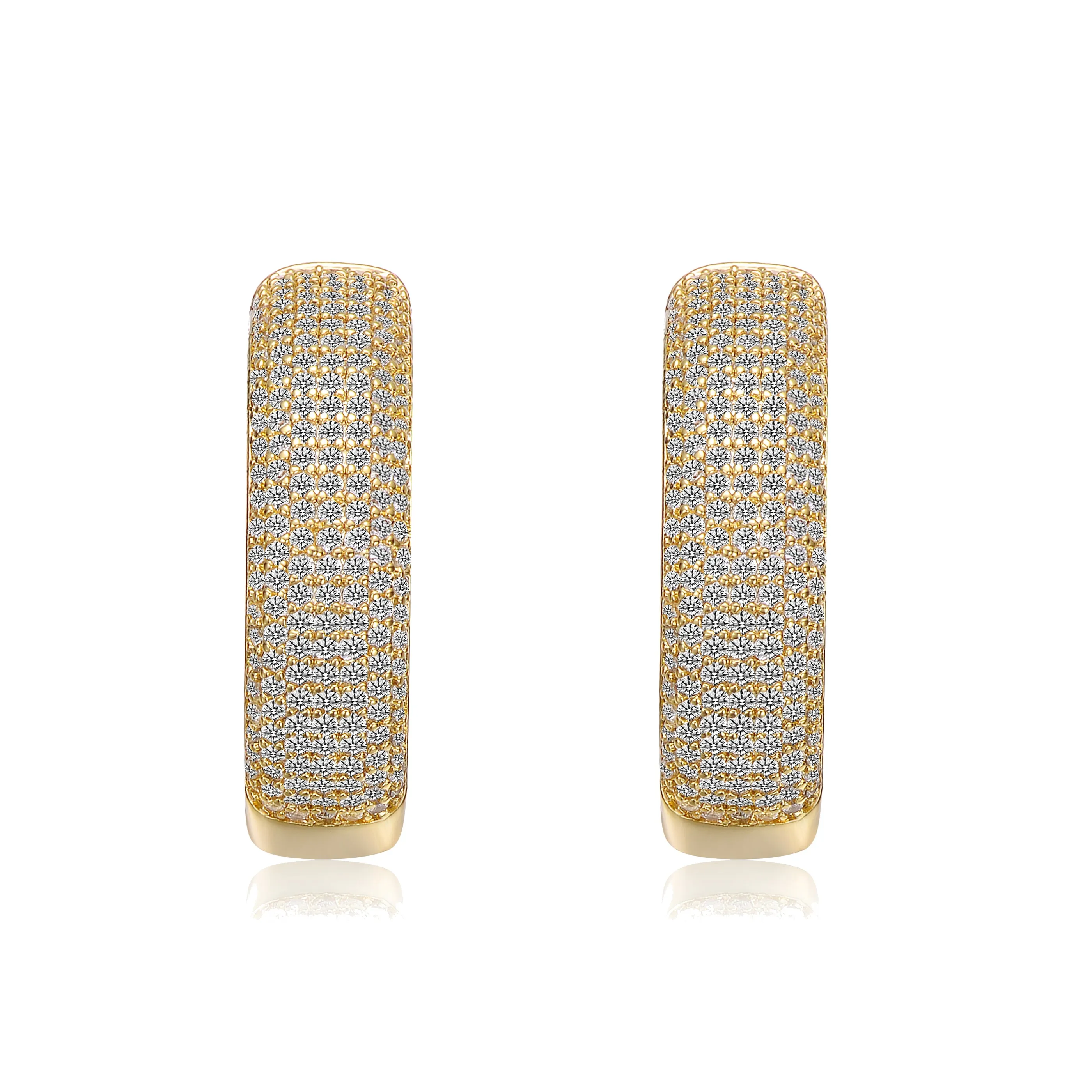 Sterling Silver 14k Gold Plated Cubic Zirconia Pave Hoop Earrings