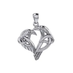 Sterling Silver Celtic Pendant Necklace: Love of The Mythical Celtic Raven Heart