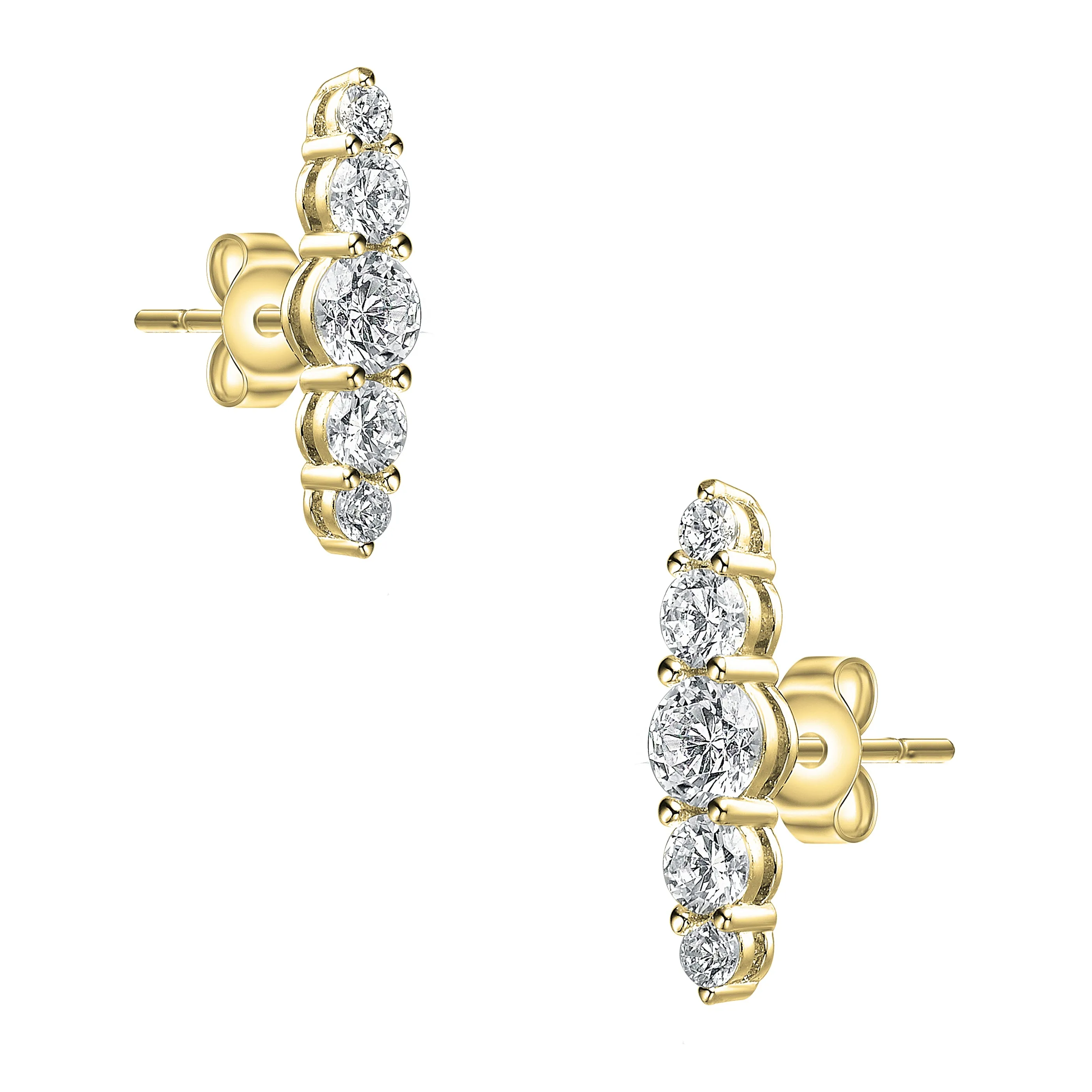 Sterling Silver Cubic Zirconia 5-Stone Linear Journey Earrings