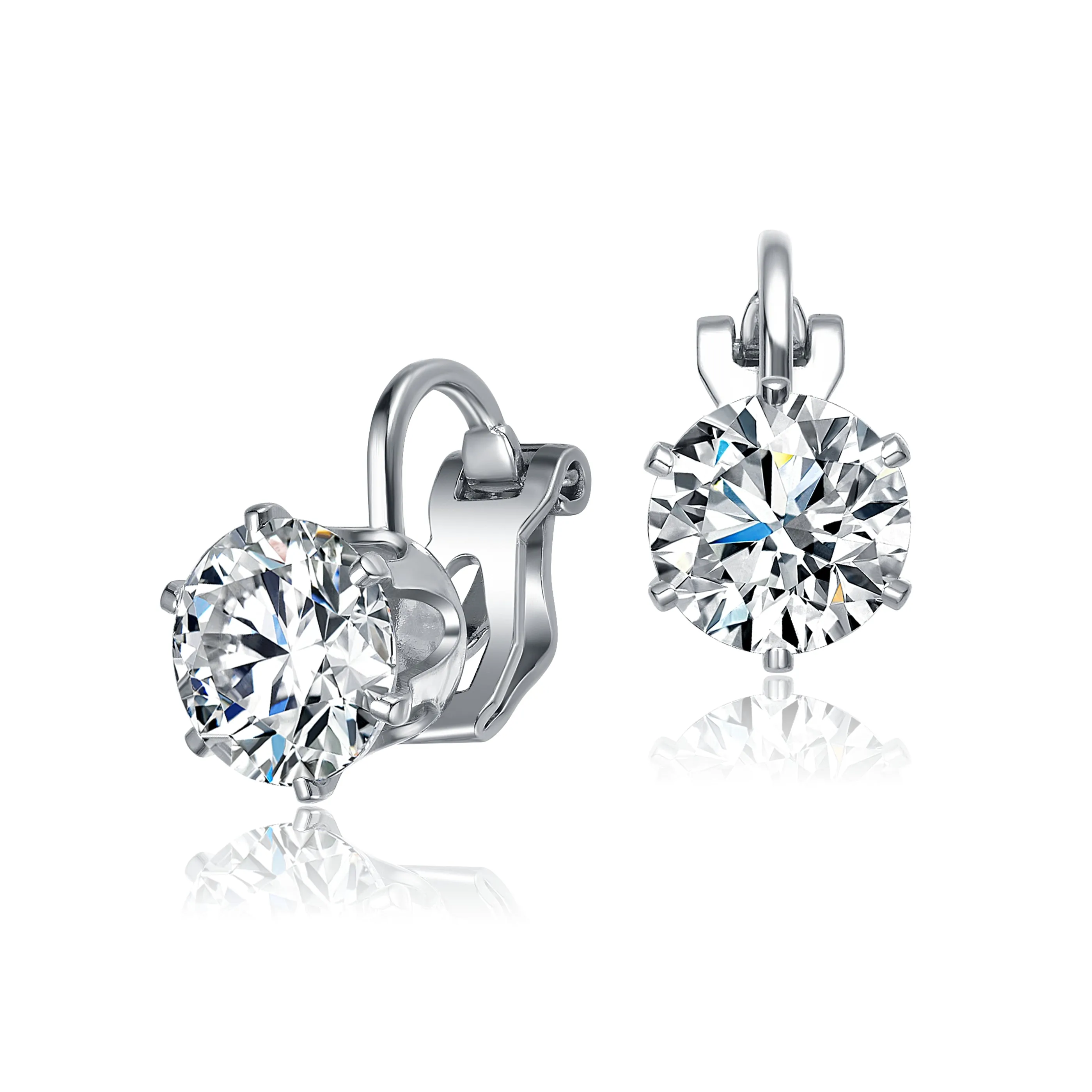 Sterling Silver White Plated Cubic Zirconia Solitaire Drop Stud Earrings