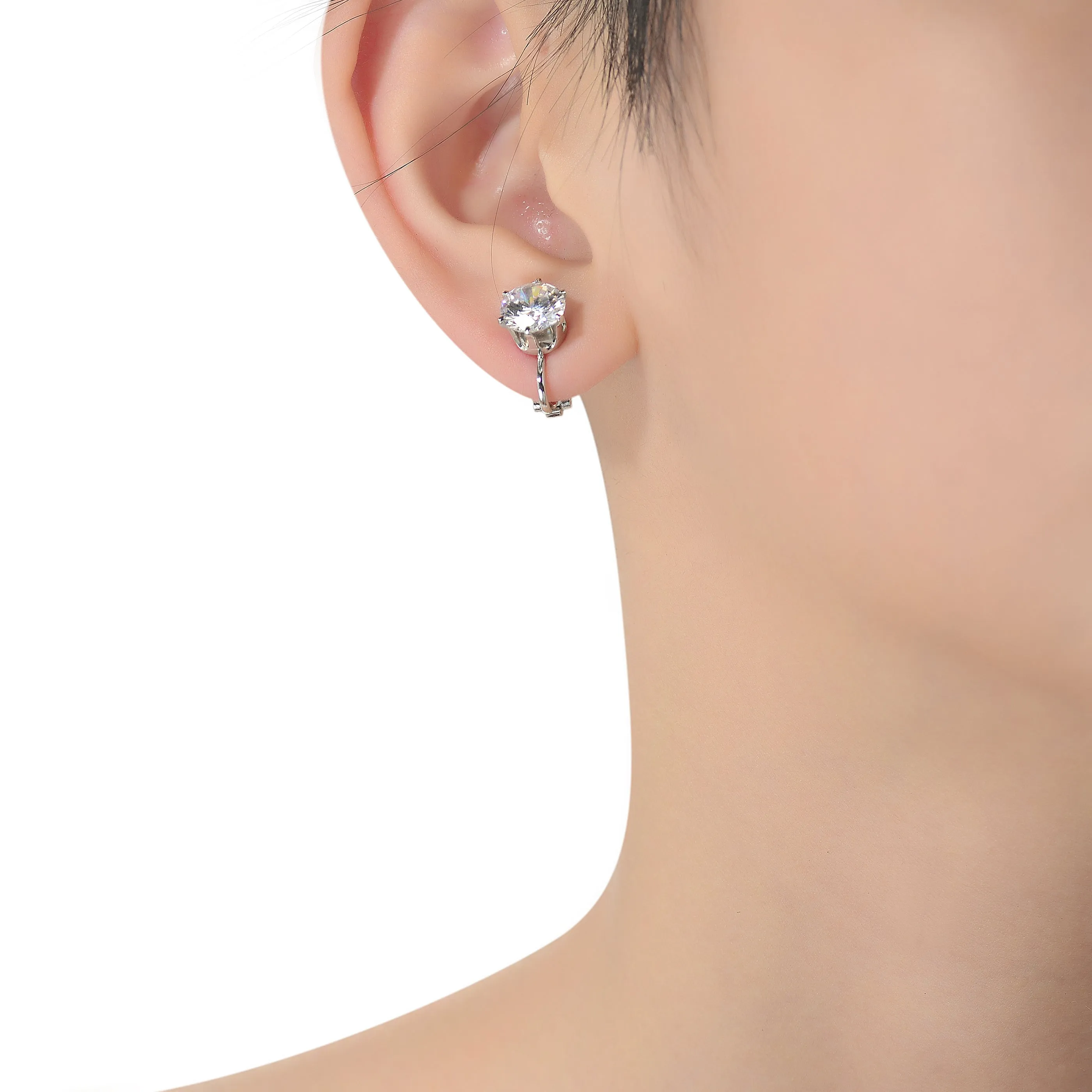 Sterling Silver White Plated Cubic Zirconia Solitaire Drop Stud Earrings