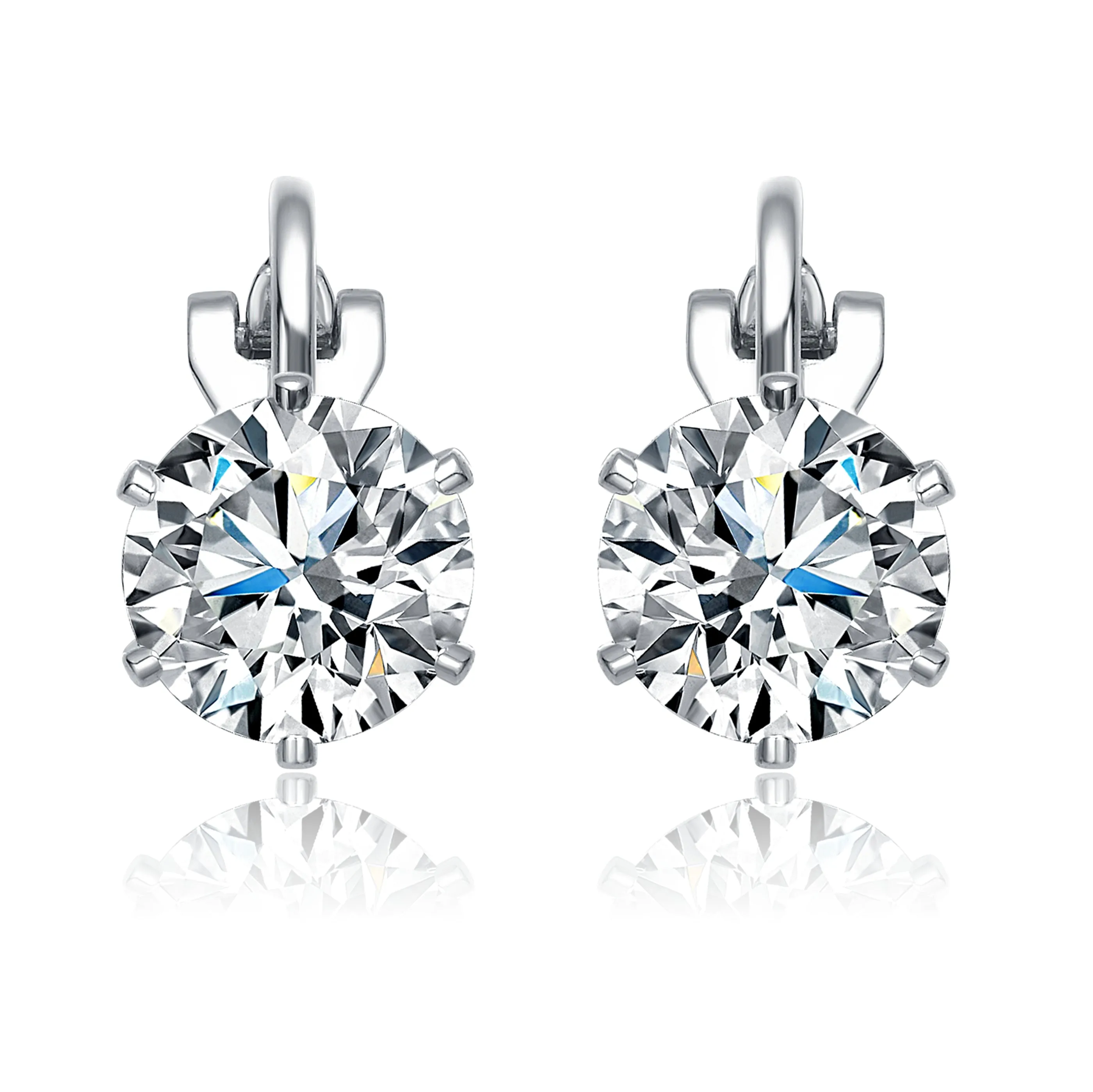 Sterling Silver White Plated Cubic Zirconia Solitaire Drop Stud Earrings