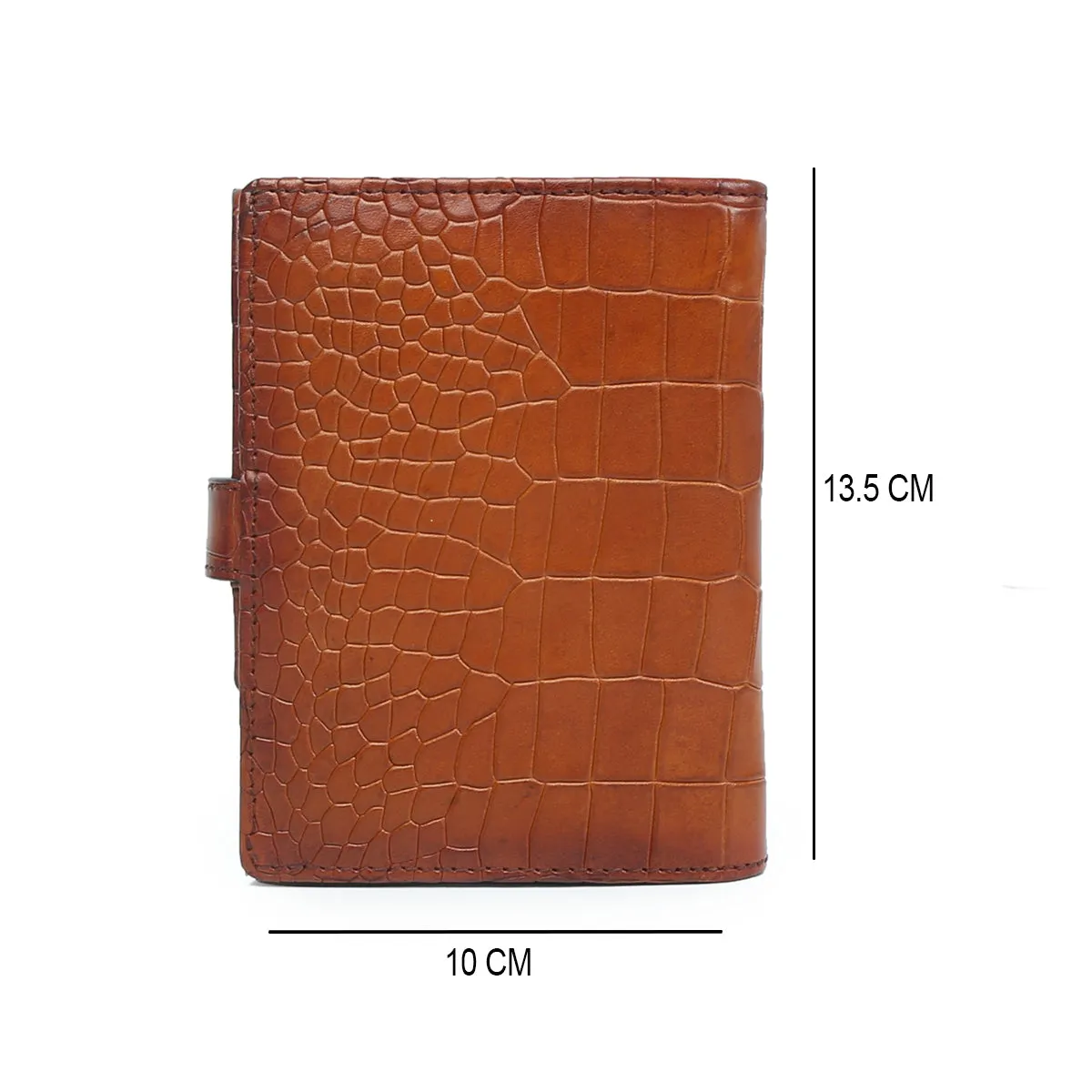 Tan Deep Cut Croco Leather Passport Holder with Foldable Boarding Pass Pocket By Brune & Bareskin