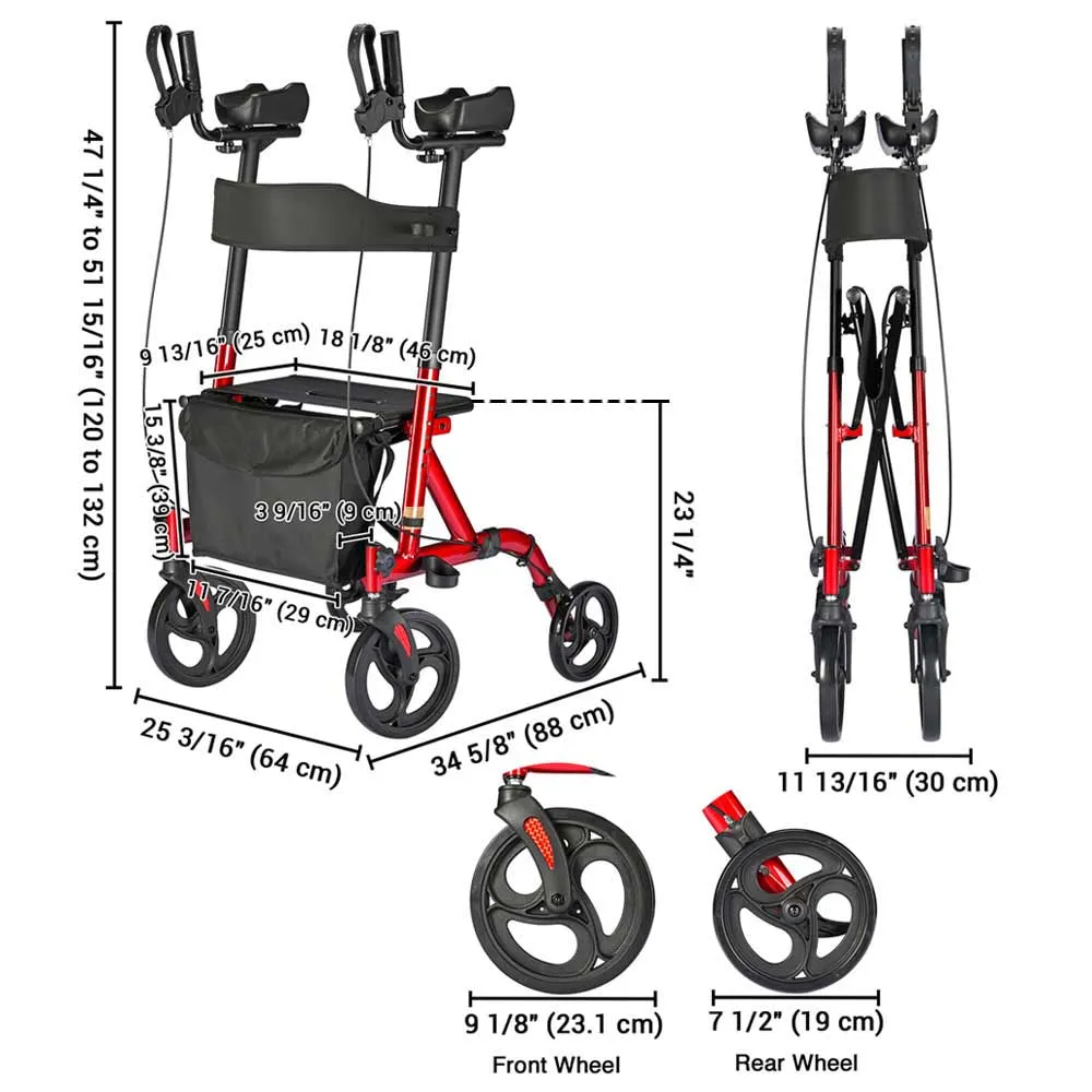 TheLAShop Upright Walker Rollator with Seat Brakes Pouch 4-Casters