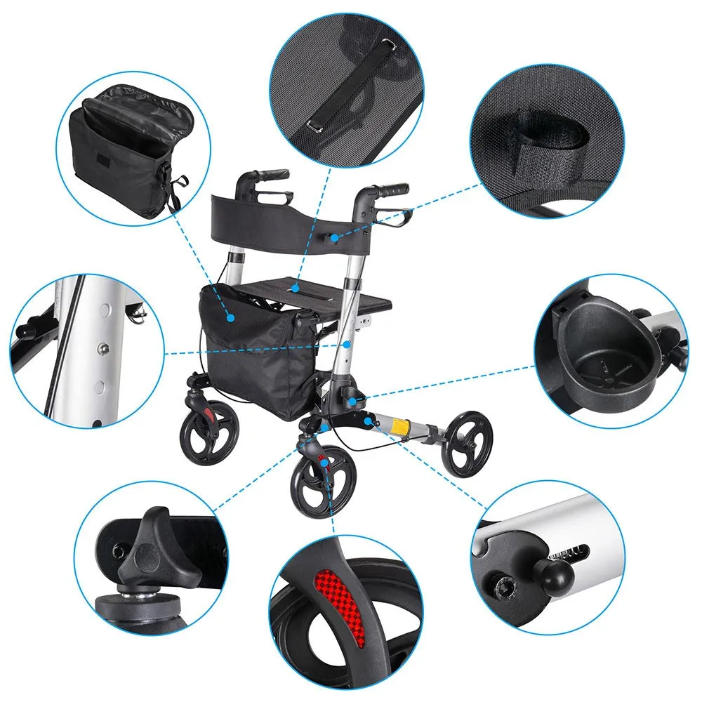 TheLAShop Upright Walker with Seat Stand Up Rollator Bi-Folding Brakes