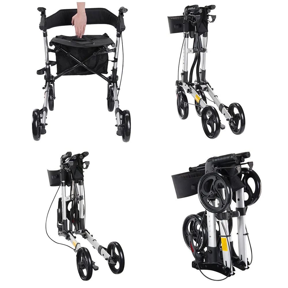 TheLAShop Upright Walker with Seat Stand Up Rollator Bi-Folding Brakes